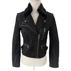 Levi’s Genuine Leather Moto Jacket Faux Fur Black Shimmer Women's S Petite